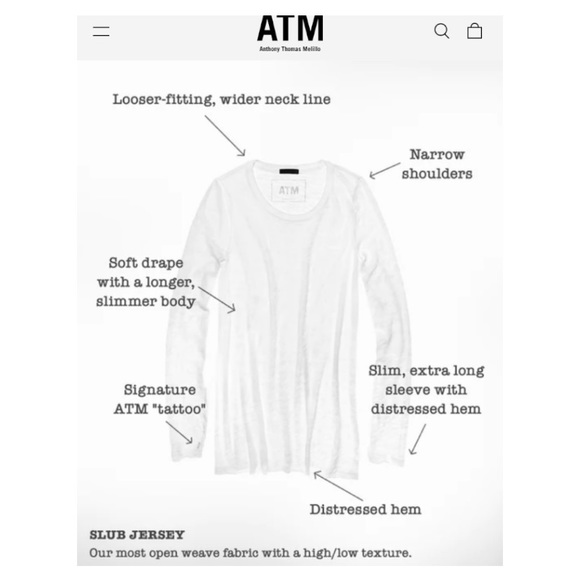 ATM Anthony Thomas Melillo Tee Sub Jersey Long Sleeve Destroyed Wash Tee - Picture 4 of 9
